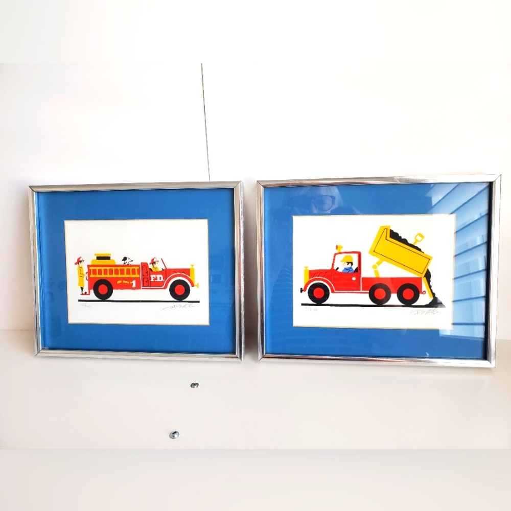 Frederick E. Allen Signed Numbered Serigraph Art Print Dump Truck Fire Engine